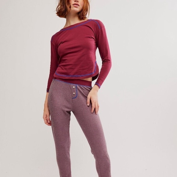 New Free People Wild Ginger with Blue Trim Pajama Set Size Large Host Pick - Picture 5 of 16